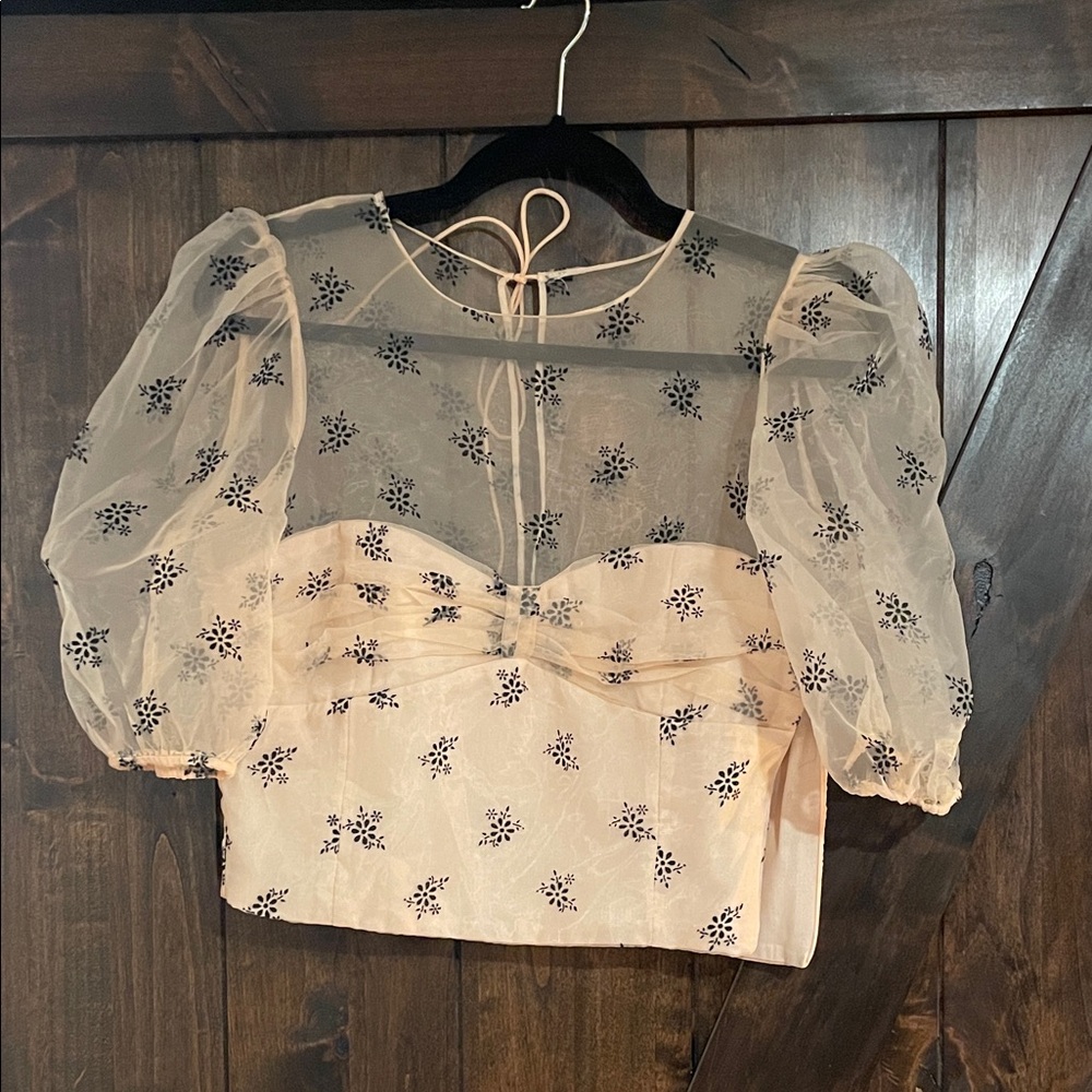 Zara Cream Sheer Floral Blouse